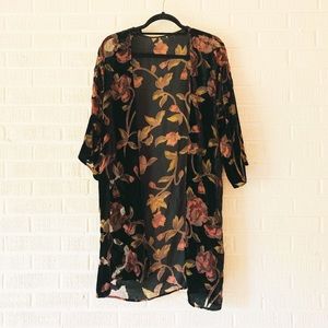 Velvet Burnout Floral Kimono Robe